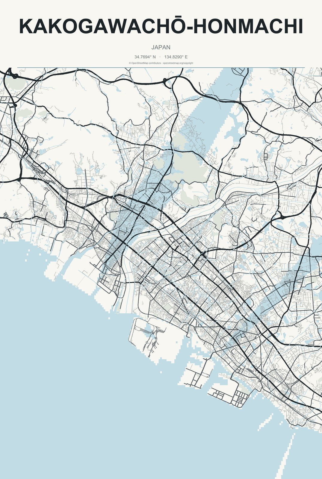 Kakogawachō-honmachi, Japan City Map Aluminum Sign in Headline Atlas style