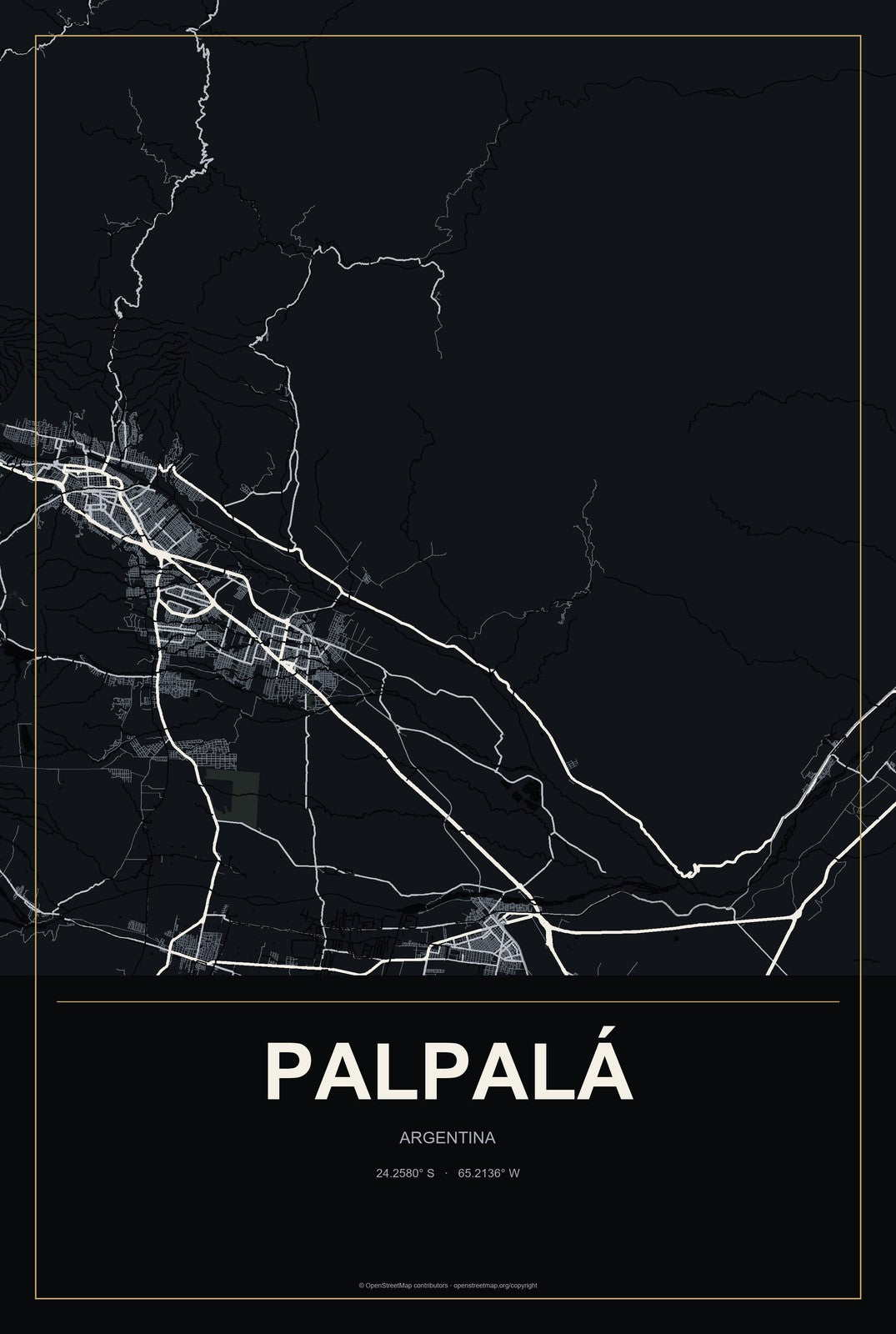 Palpalá, Argentina City Map Aluminum Sign in Metropolitan Noir style
