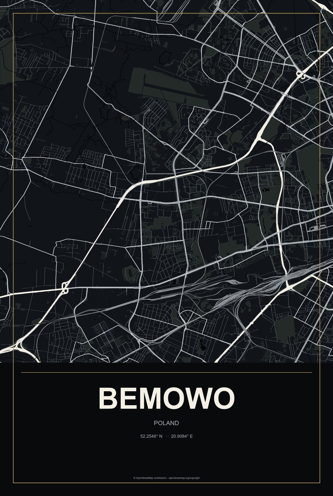 Bemowo, Poland City Map Aluminum Sign in Metropolitan Noir style