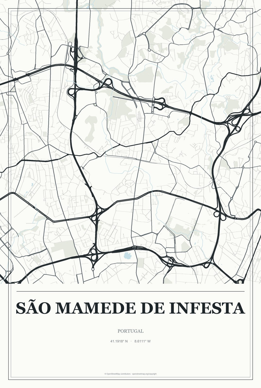 São Mamede de Infesta, Portugal City Map Aluminum Sign in Gallery Air style