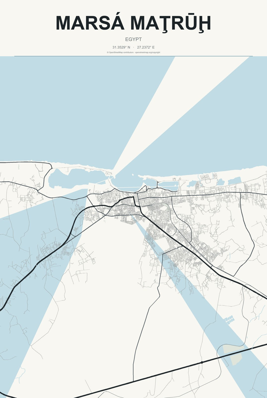 Marsá Maţrūḩ, Egypt City Map Aluminum Sign in Headline Atlas style