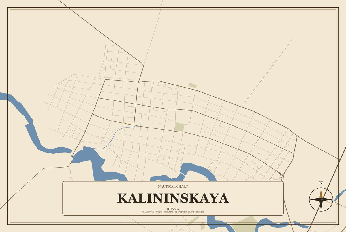 Kalininskaya, Russia City Map Aluminum Sign in Heritage Nautical style