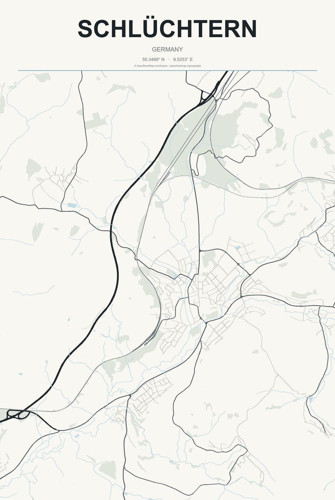 Schlüchtern, Germany City Map Aluminum Sign in Headline Atlas style
