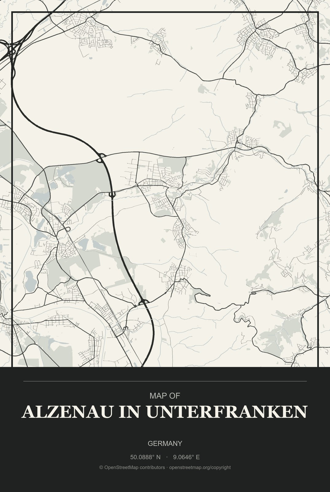 Alzenau in Unterfranken, Germany City Map Aluminum Sign in Museum Plaque style