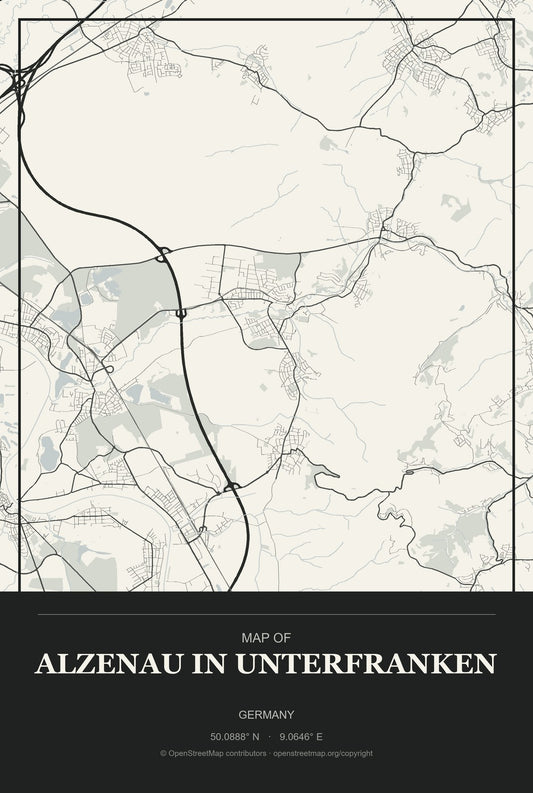 Alzenau in Unterfranken, Germany City Map Aluminum Sign in Museum Plaque style