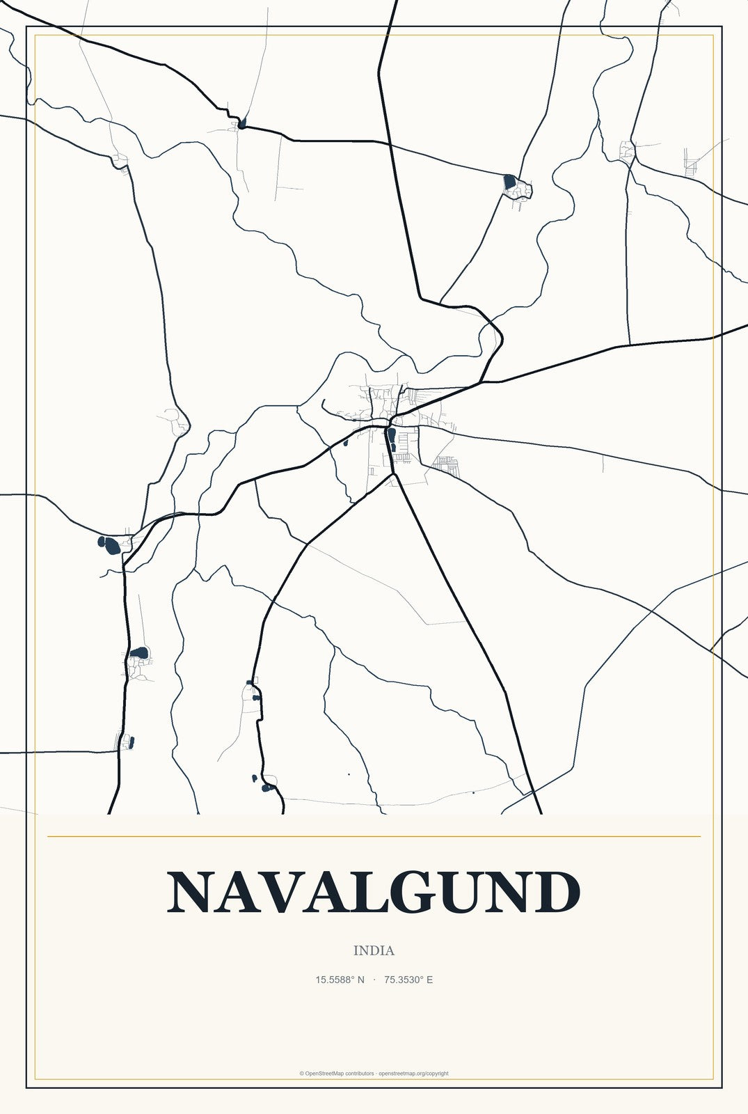 Navalgund, India City Map Aluminum Sign in Citrine Modern style