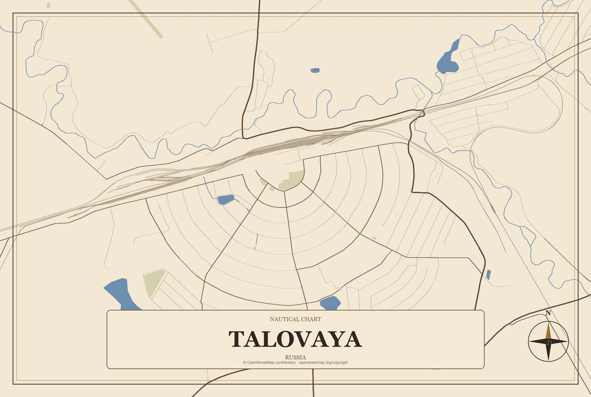 Talovaya, Russia City Map Aluminum Sign in Heritage Nautical style