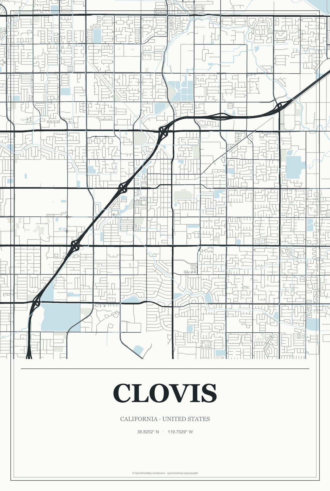 Clovis, California City Map Aluminum Sign in Gallery Air style