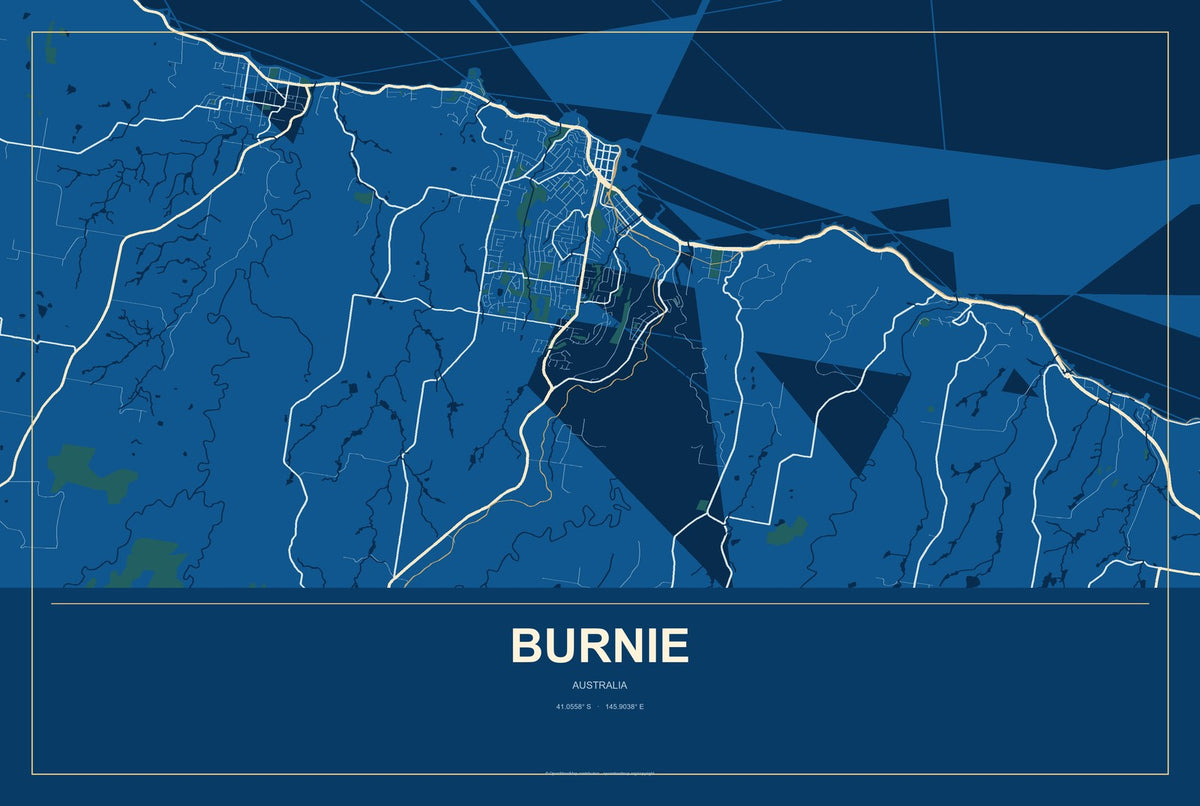 Burnie, Australia City Map Aluminum Sign in Harbor Cobalt style