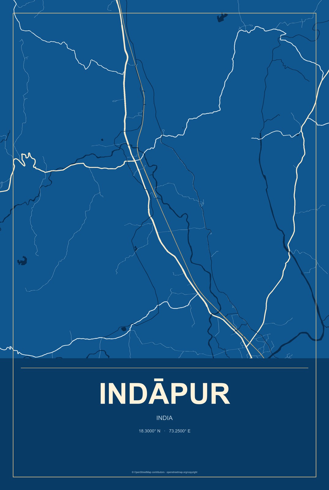 Indāpur, India City Map Aluminum Sign in Harbor Cobalt style