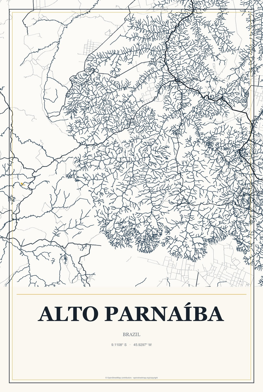 Alto Parnaíba, Brazil City Map Aluminum Sign in Citrine Modern style