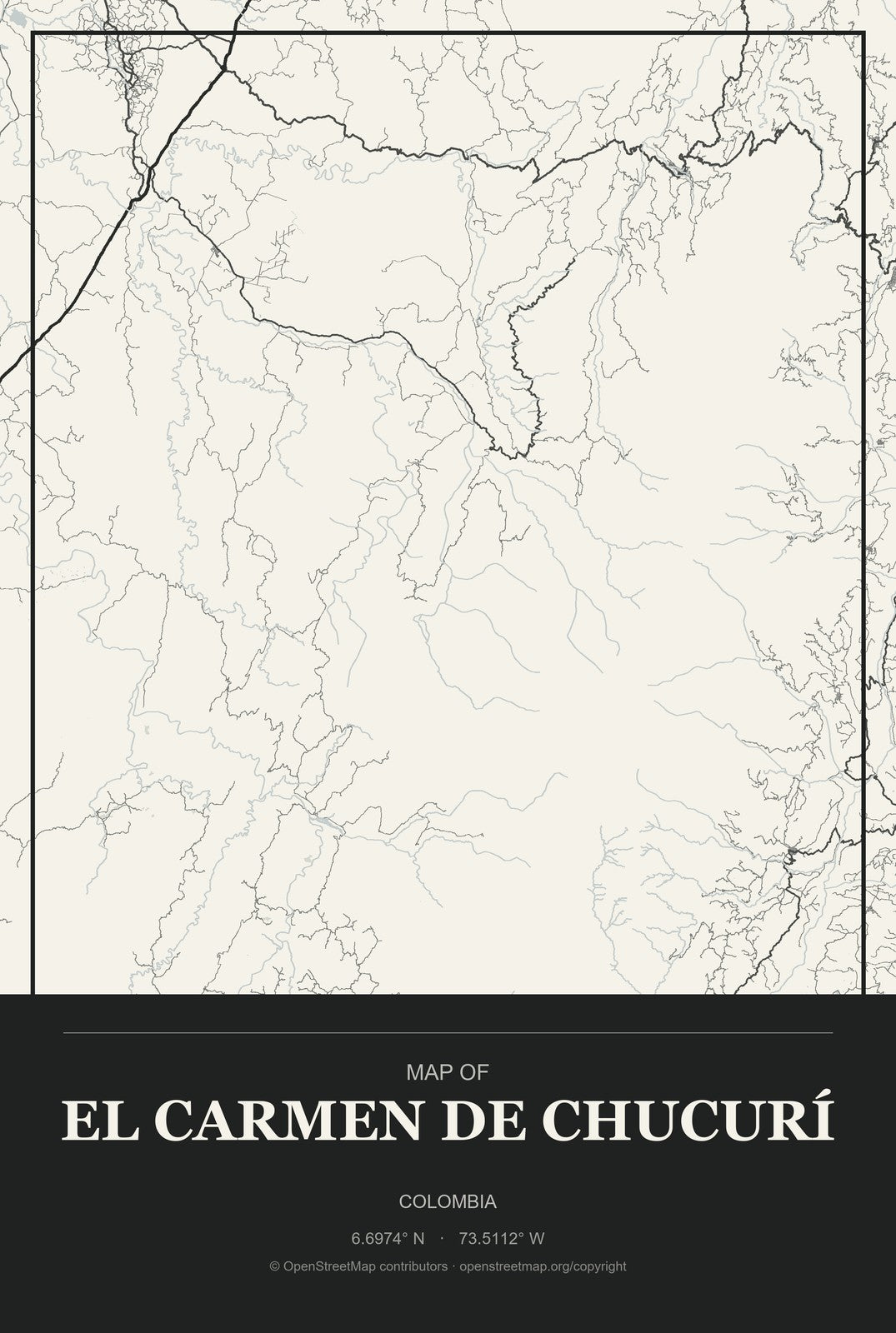 El Carmen de Chucurí, Colombia City Map Aluminum Sign in Museum Plaque style