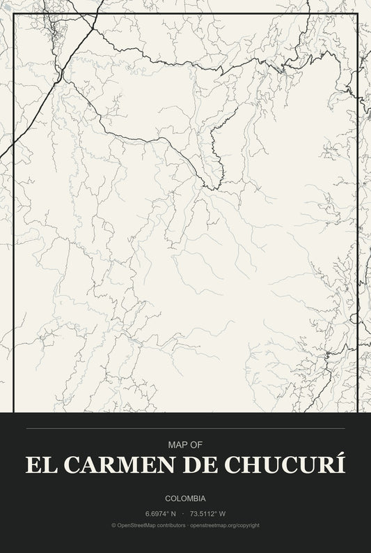 El Carmen de Chucurí, Colombia City Map Aluminum Sign in Museum Plaque style