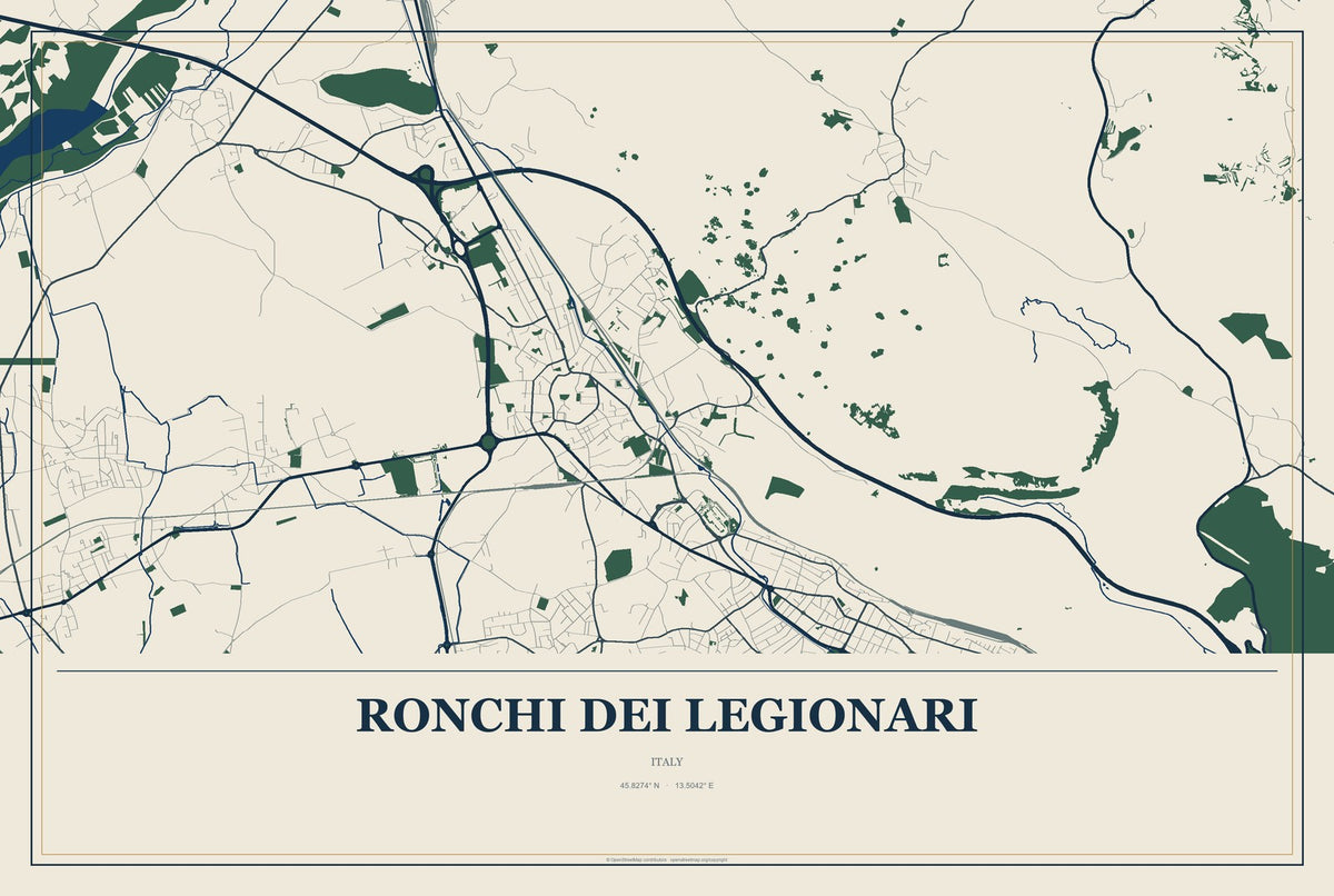 Ronchi dei Legionari, Italy City Map Aluminum Sign in Coastal Cutout style