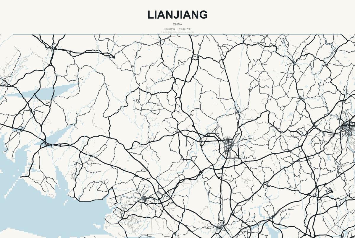 Lianjiang, China City Map Aluminum Sign in Headline Atlas style