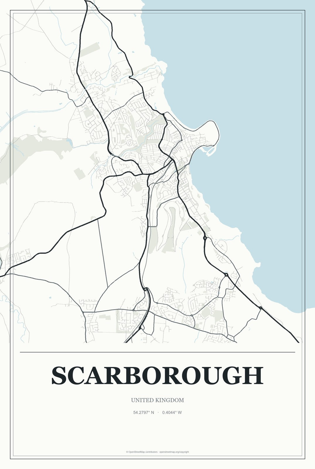 Scarborough, United Kingdom City Map Aluminum Sign in Gallery Air style