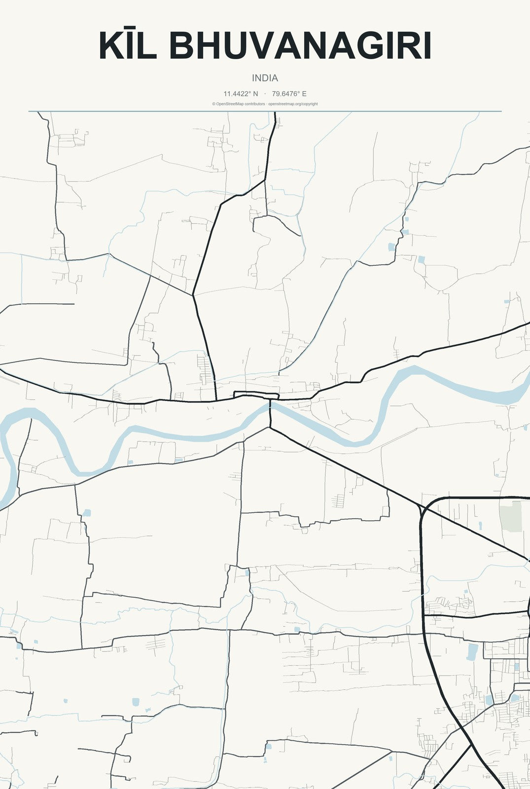 Kīl Bhuvanagiri, India City Map Aluminum Sign in Headline Atlas style