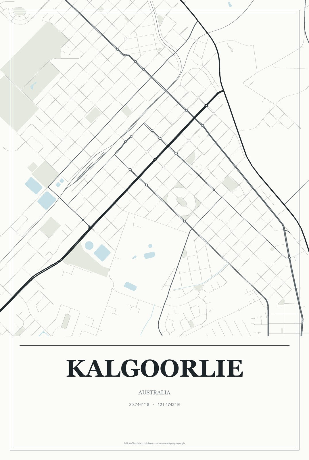 Kalgoorlie, Australia City Map Aluminum Sign in Gallery Air style