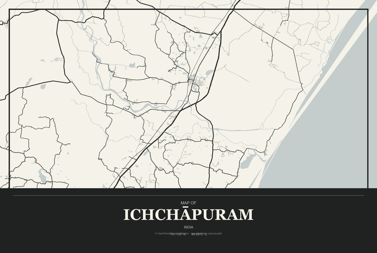 Ichchāpuram, India City Map Aluminum Sign in Museum Plaque style
