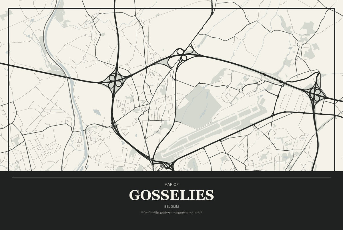 Gosselies, Belgium City Map Aluminum Sign in Museum Plaque style