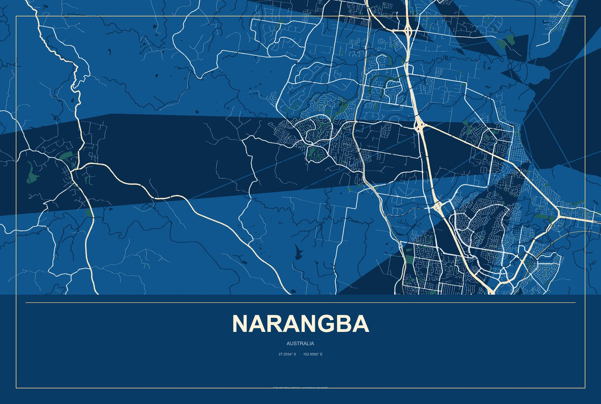 Narangba, Australia City Map Aluminum Sign in Harbor Cobalt style