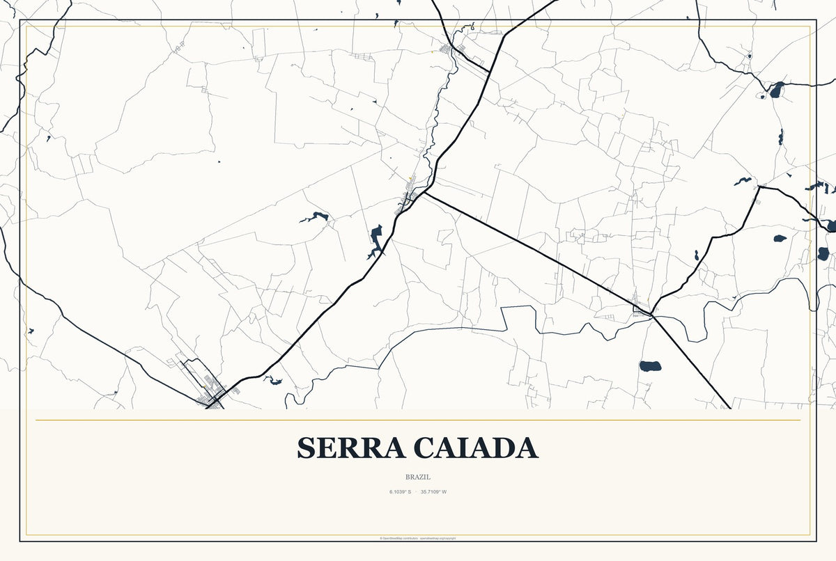 Serra Caiada, Brazil City Map Aluminum Sign in Citrine Modern style