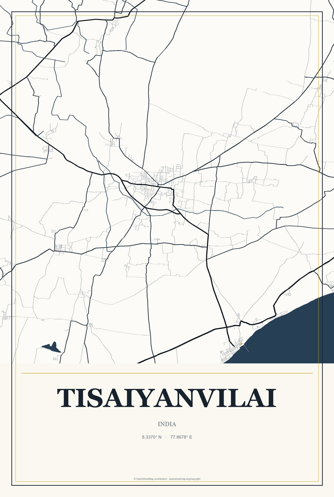 Tisaiyanvilai, India City Map Aluminum Sign in Citrine Modern style