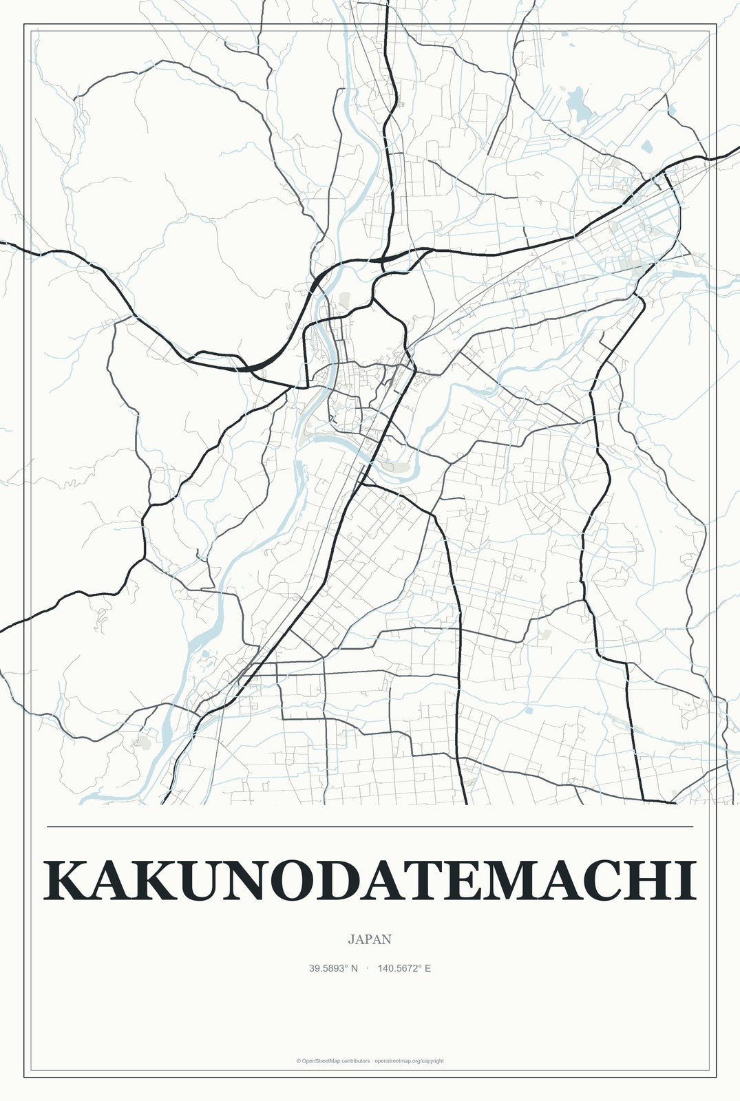Kakunodatemachi, Japan City Map Aluminum Sign in Gallery Air style