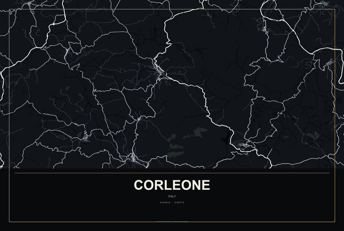 Corleone, Italy City Map Aluminum Sign in Metropolitan Noir style