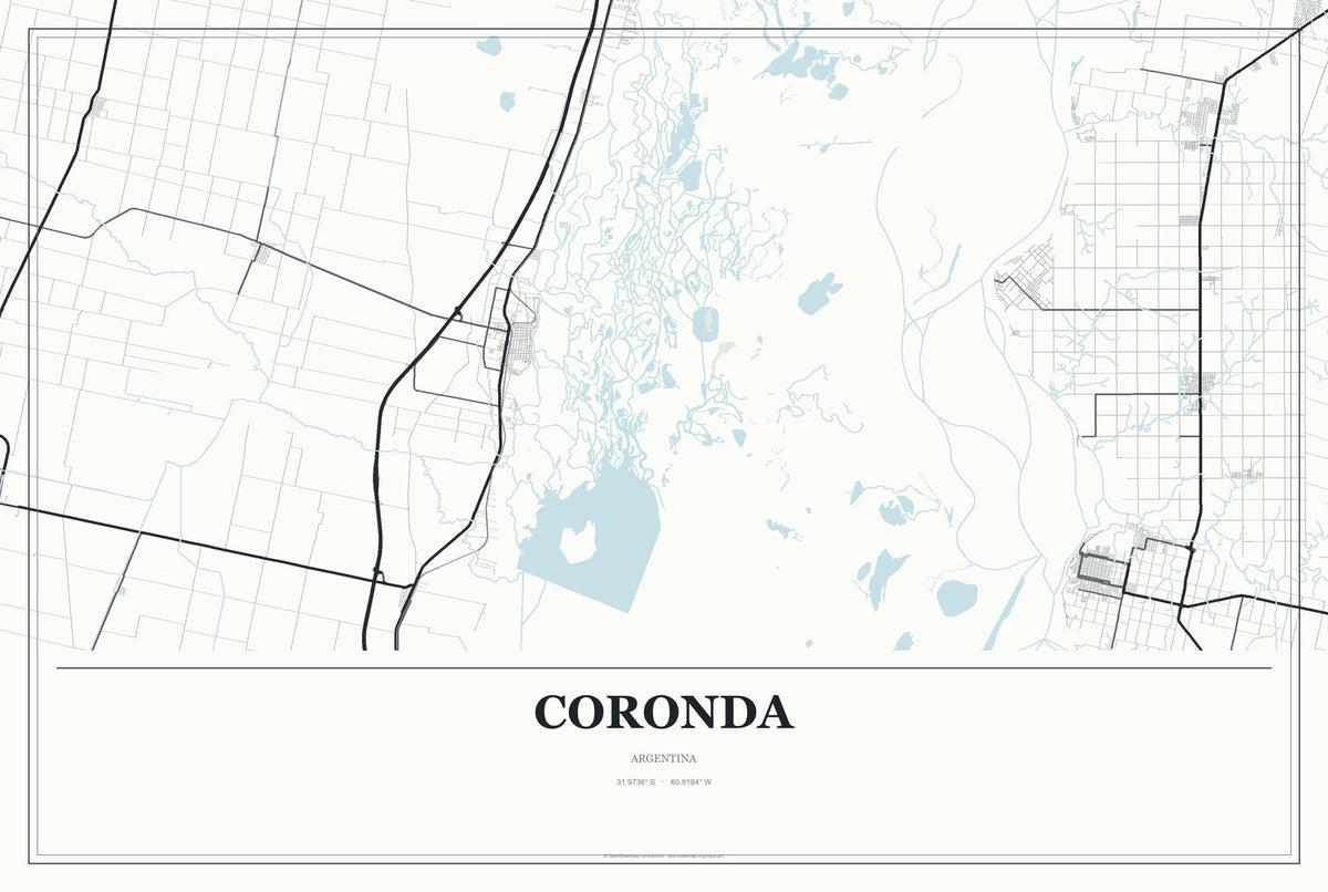 Coronda, Argentina City Map Aluminum Sign in Gallery Air style