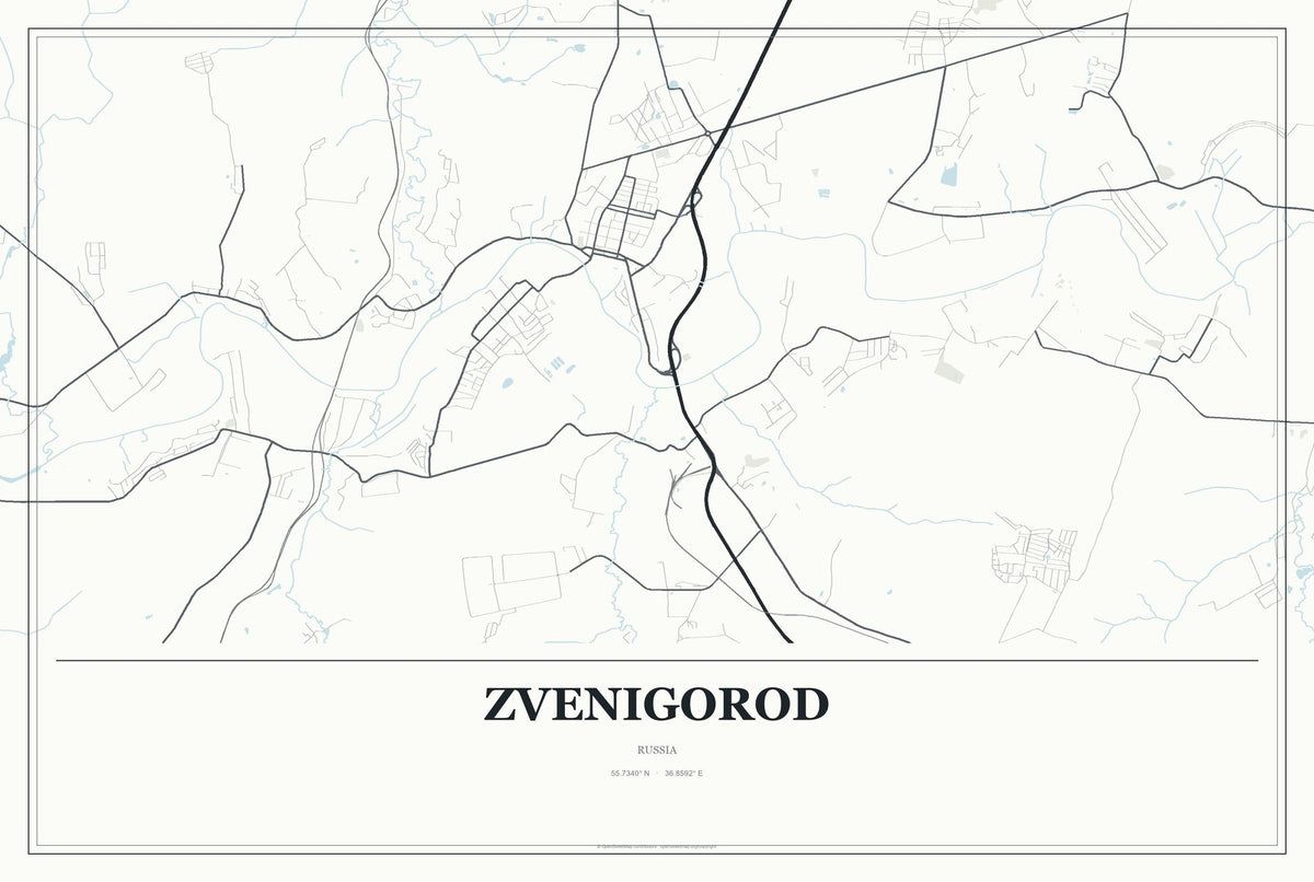 Zvenigorod, Russia City Map Aluminum Sign in Gallery Air style