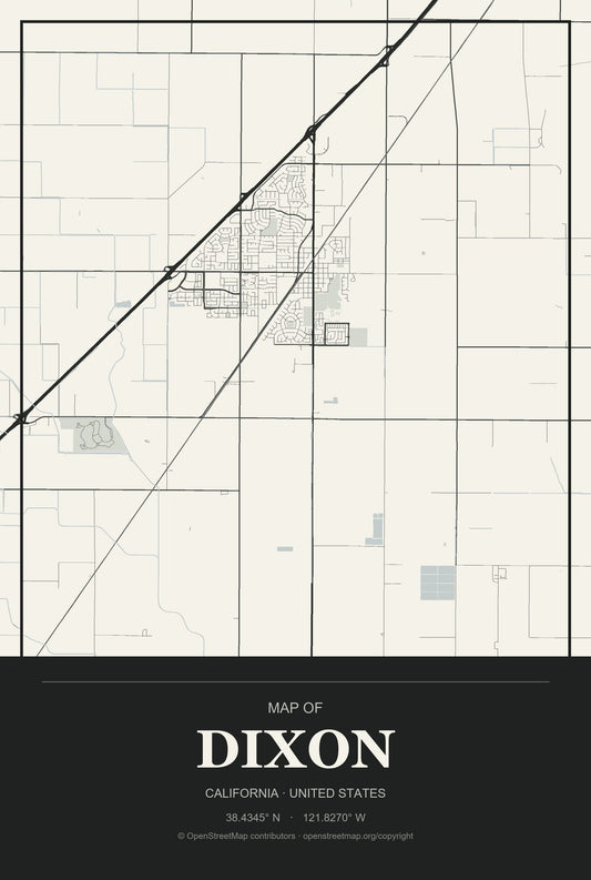 Dixon, California City Map Aluminum Sign in Museum Plaque style