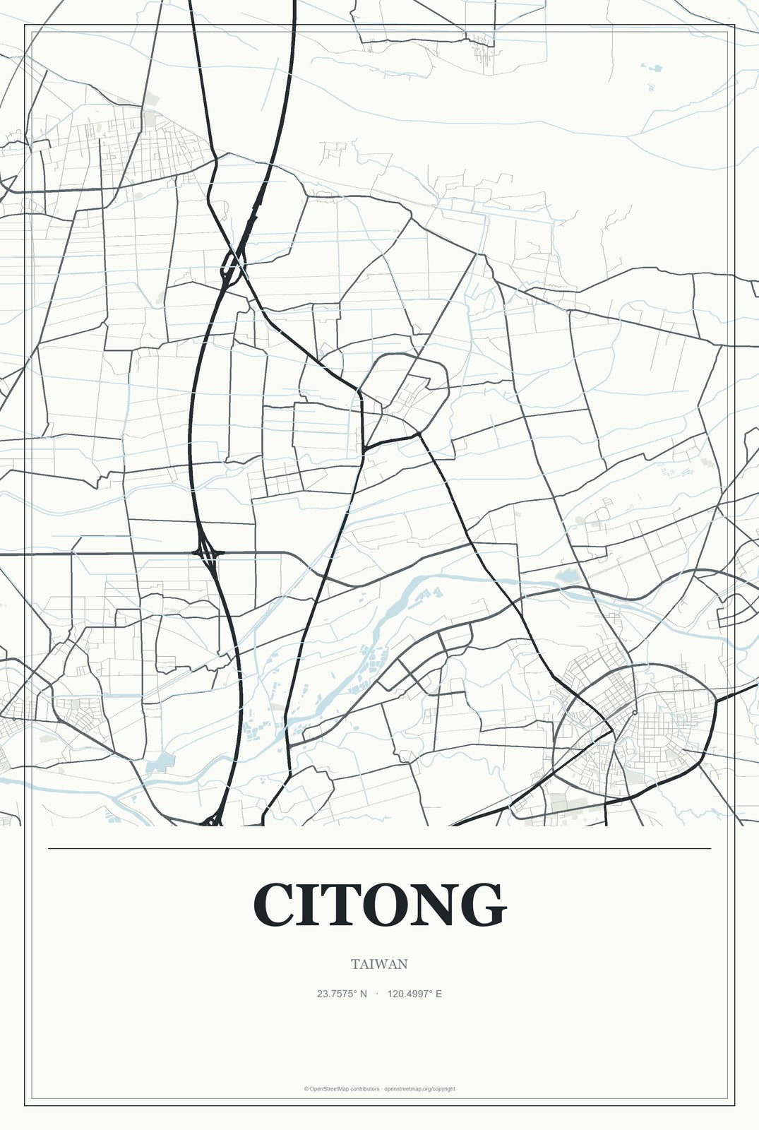 Citong, Taiwan City Map Aluminum Sign in Gallery Air style