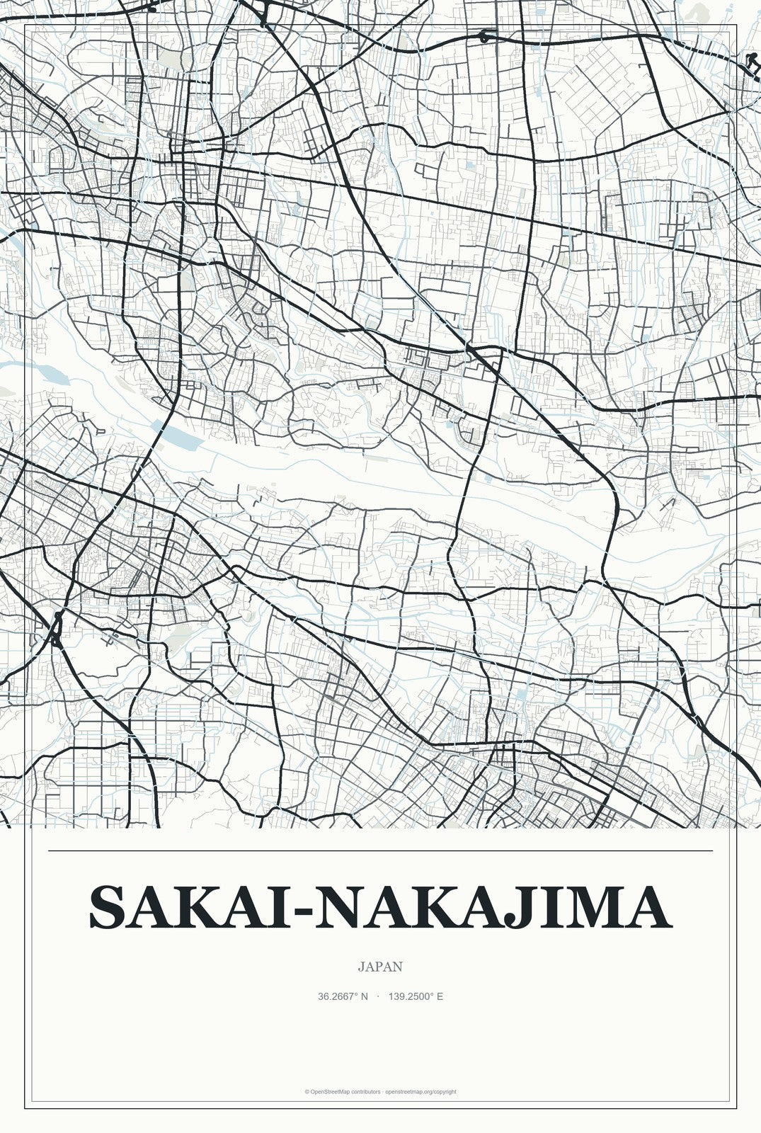 Sakai-nakajima, Japan City Map Aluminum Sign in Gallery Air style