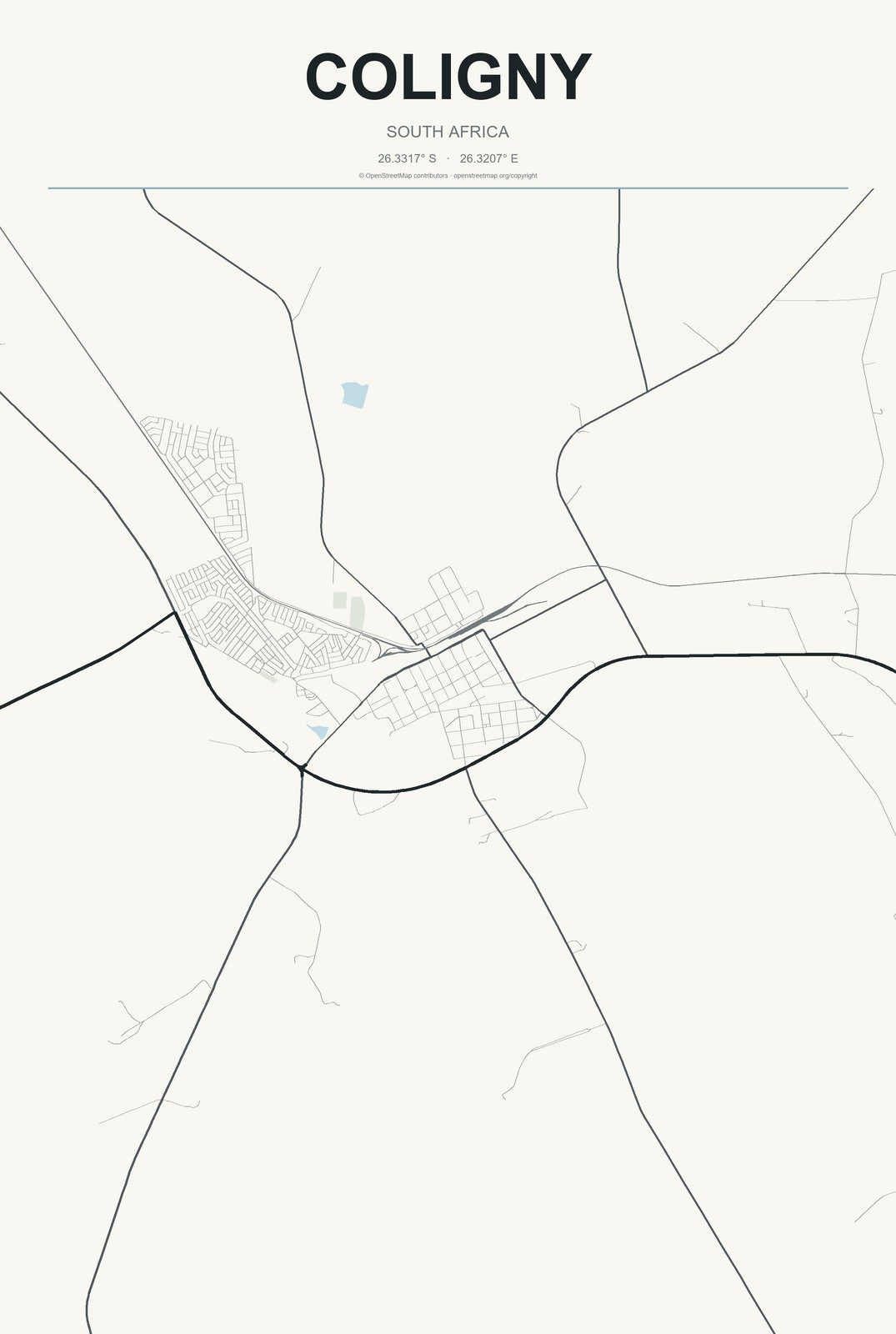Coligny, South Africa City Map Aluminum Sign in Headline Atlas style