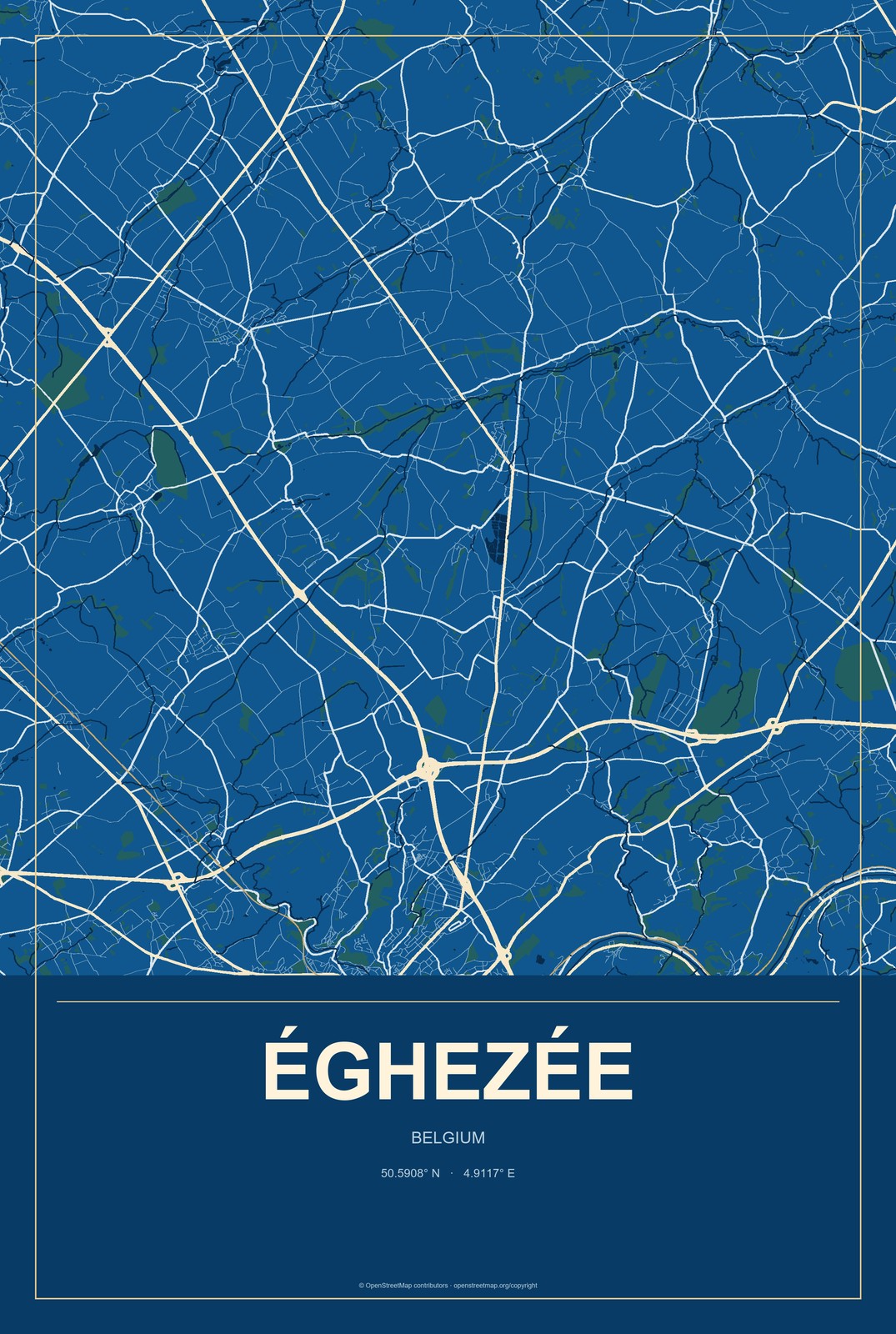Éghezée, Belgium City Map Aluminum Sign in Harbor Cobalt style