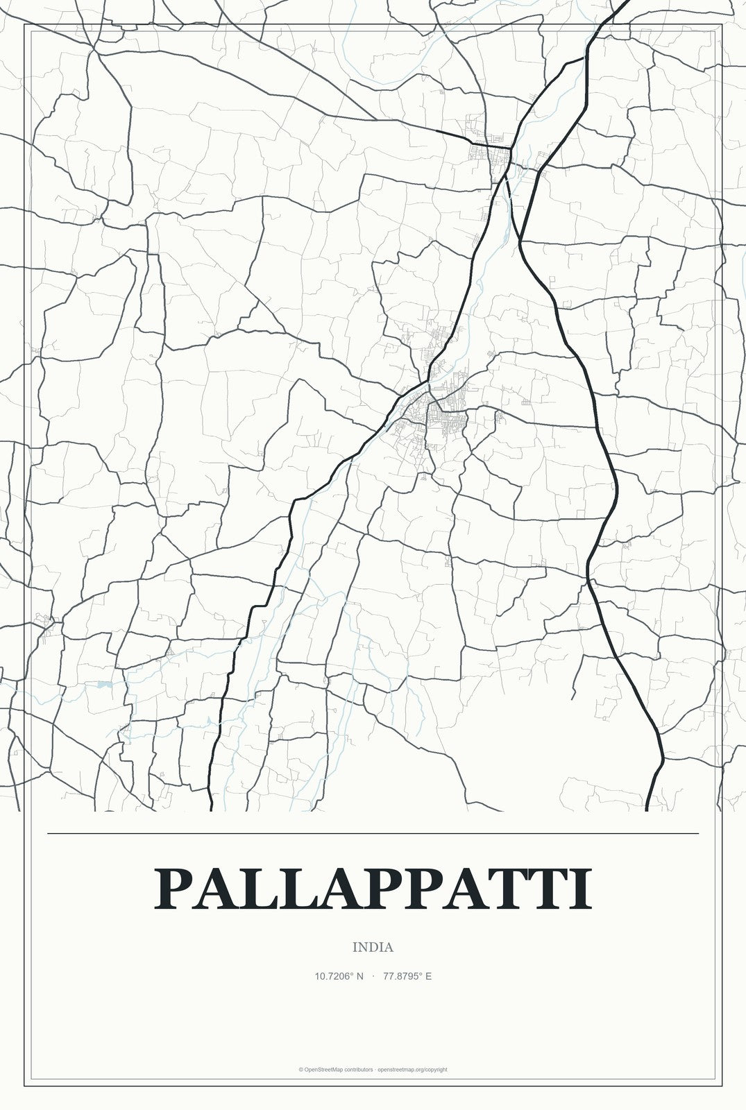 Pallappatti, India City Map Aluminum Sign in Gallery Air style