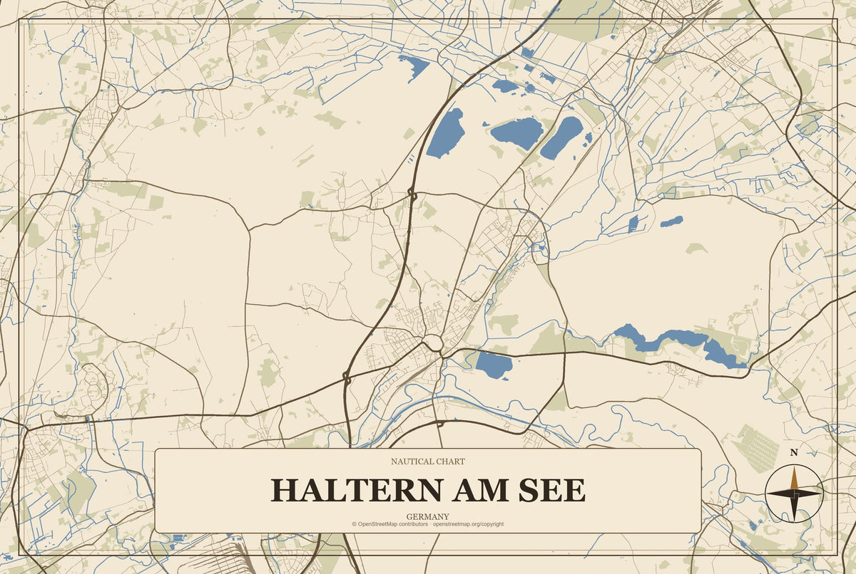 Haltern am See, Germany City Map Aluminum Sign in Heritage Nautical style