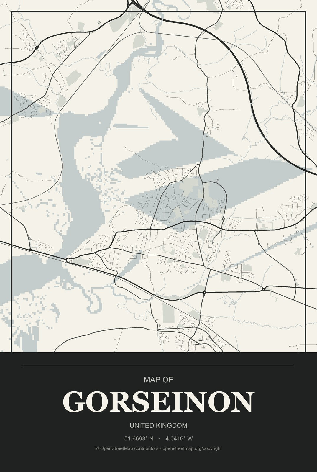 Gorseinon, United Kingdom City Map Aluminum Sign in Museum Plaque style