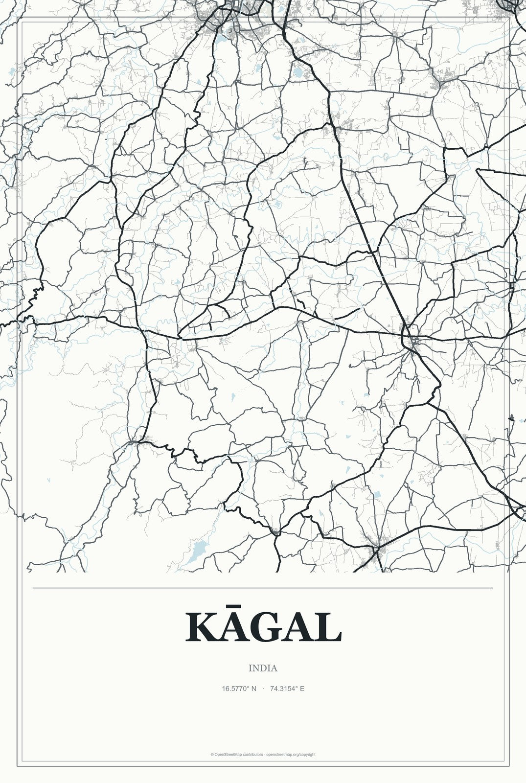 Kāgal, India City Map Aluminum Sign in Gallery Air style