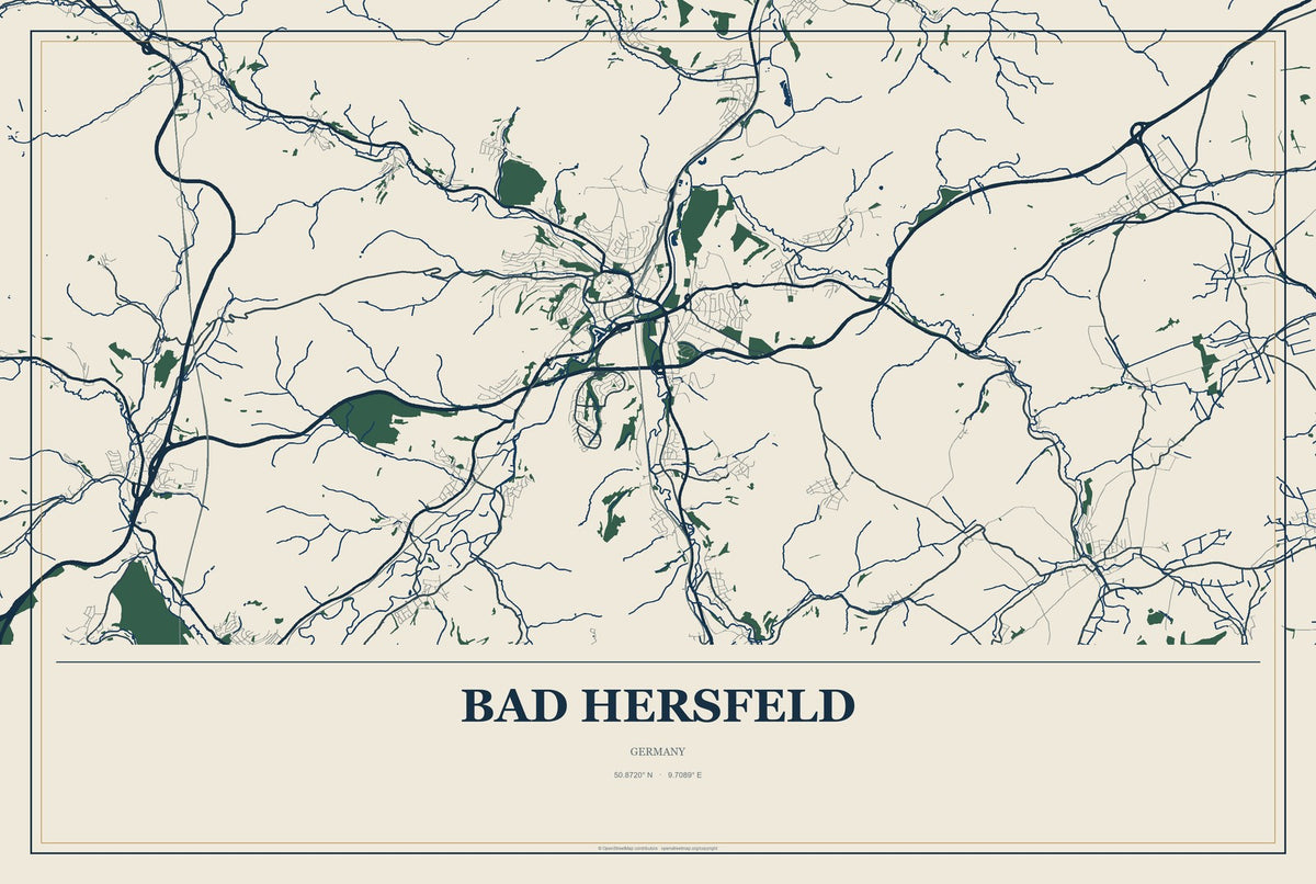 Bad Hersfeld, Germany City Map Aluminum Sign in Coastal Cutout style