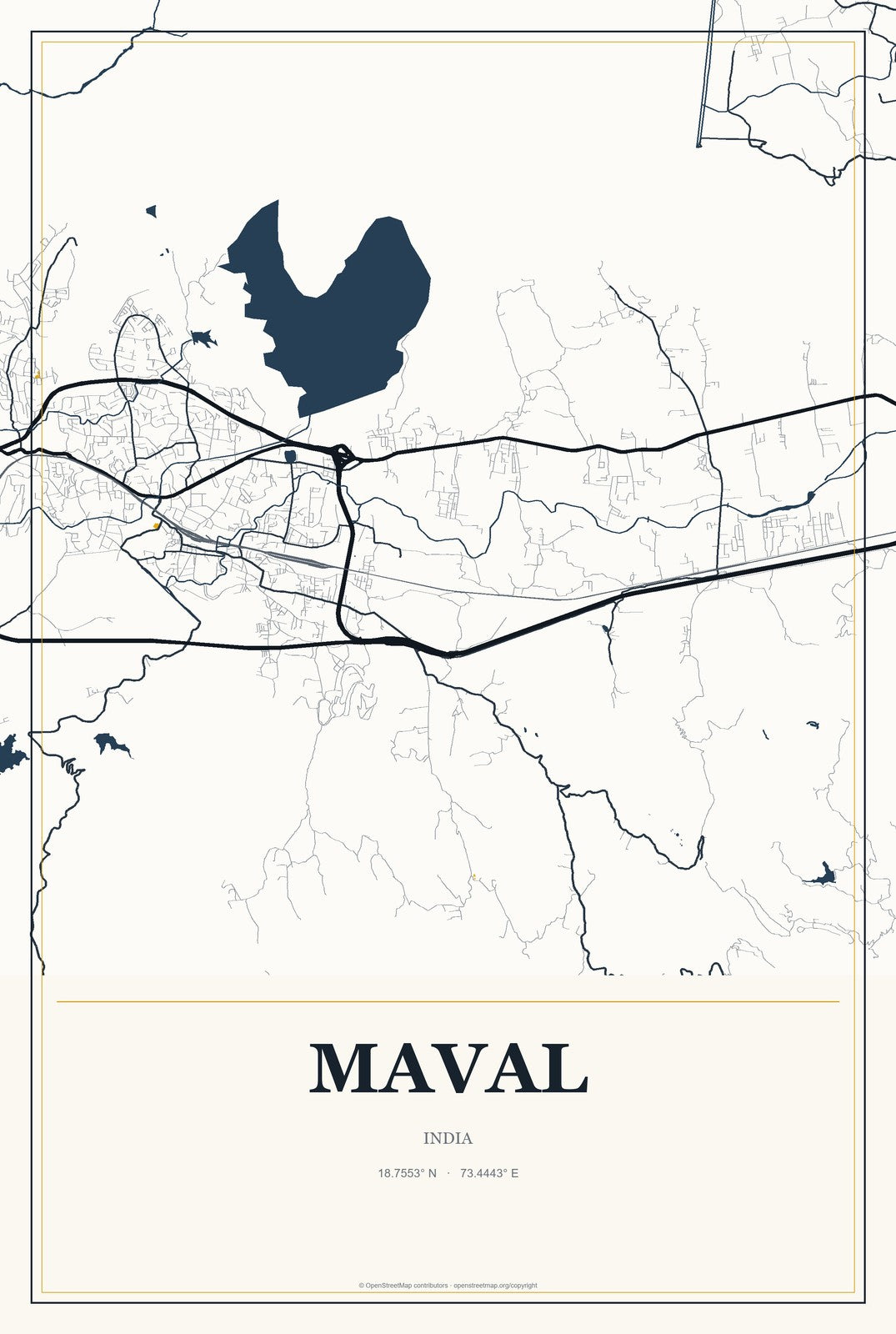 Maval, India City Map Aluminum Sign in Citrine Modern style