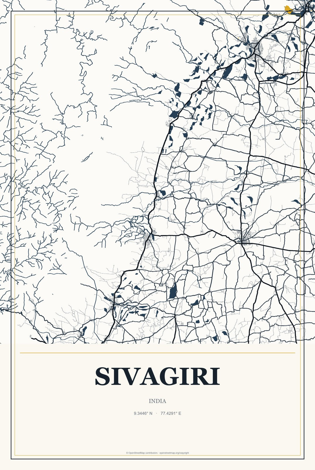 Sivagiri, India City Map Aluminum Sign in Citrine Modern style