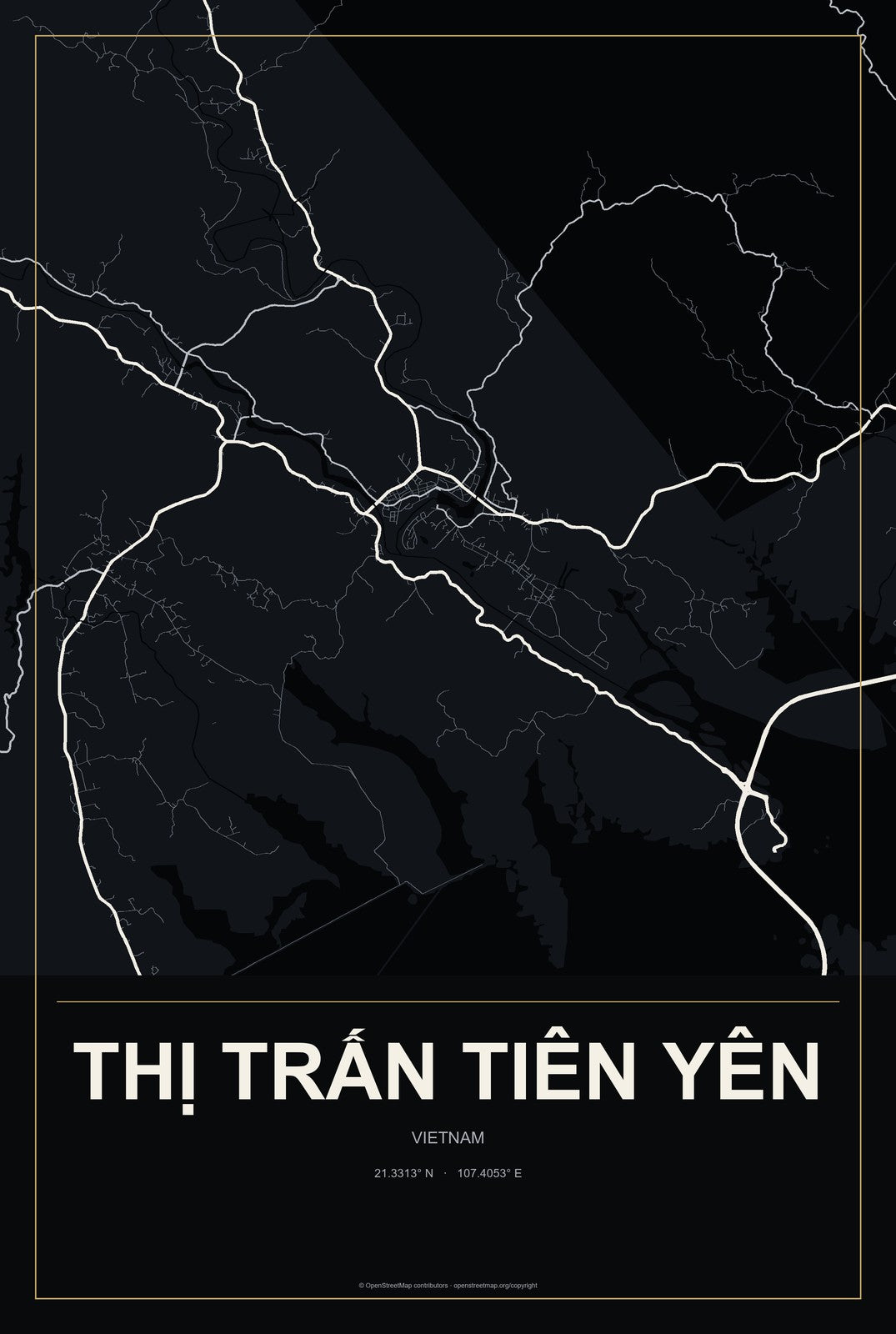 Thị Trấn Tiên Yên, Vietnam City Map Aluminum Sign in Metropolitan Noir style
