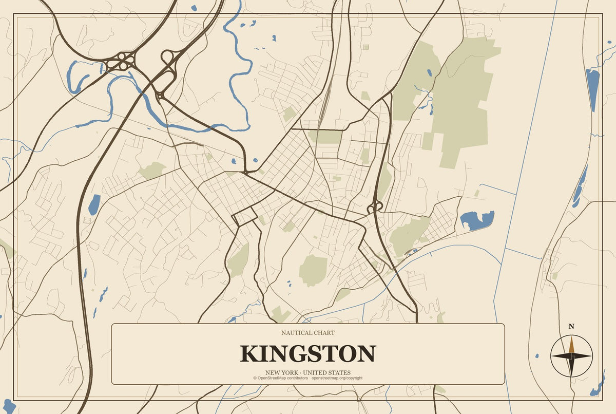 Kingston, New York City Map Aluminum Sign in Heritage Nautical style
