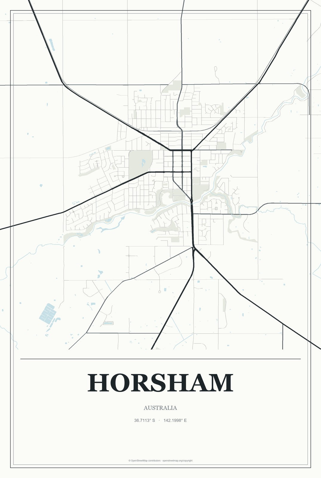 Horsham, Australia City Map Aluminum Sign in Gallery Air style