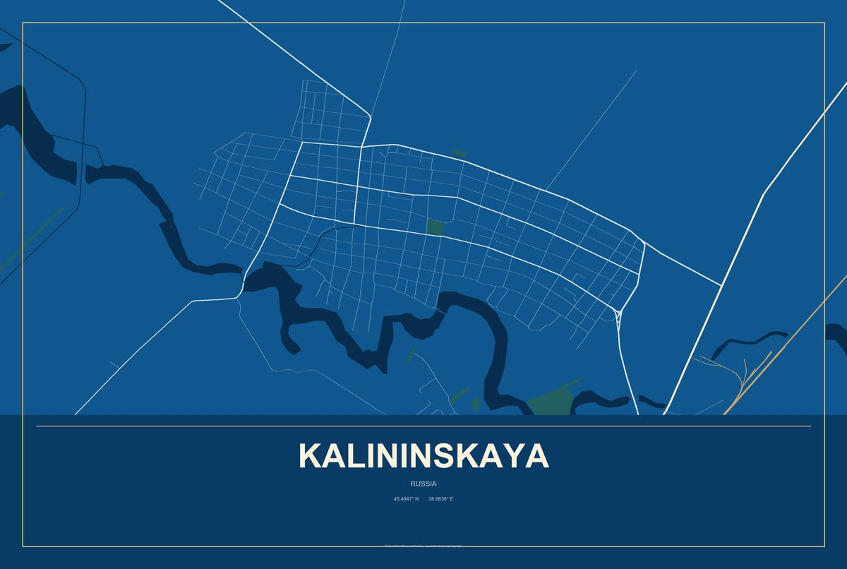 Kalininskaya, Russia City Map Aluminum Sign in Harbor Cobalt style