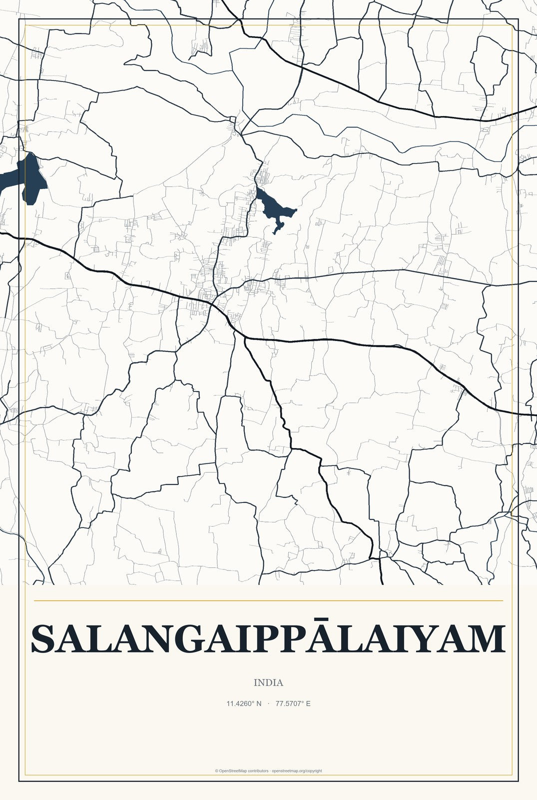 Salangaippālaiyam, India City Map Aluminum Sign in Citrine Modern style