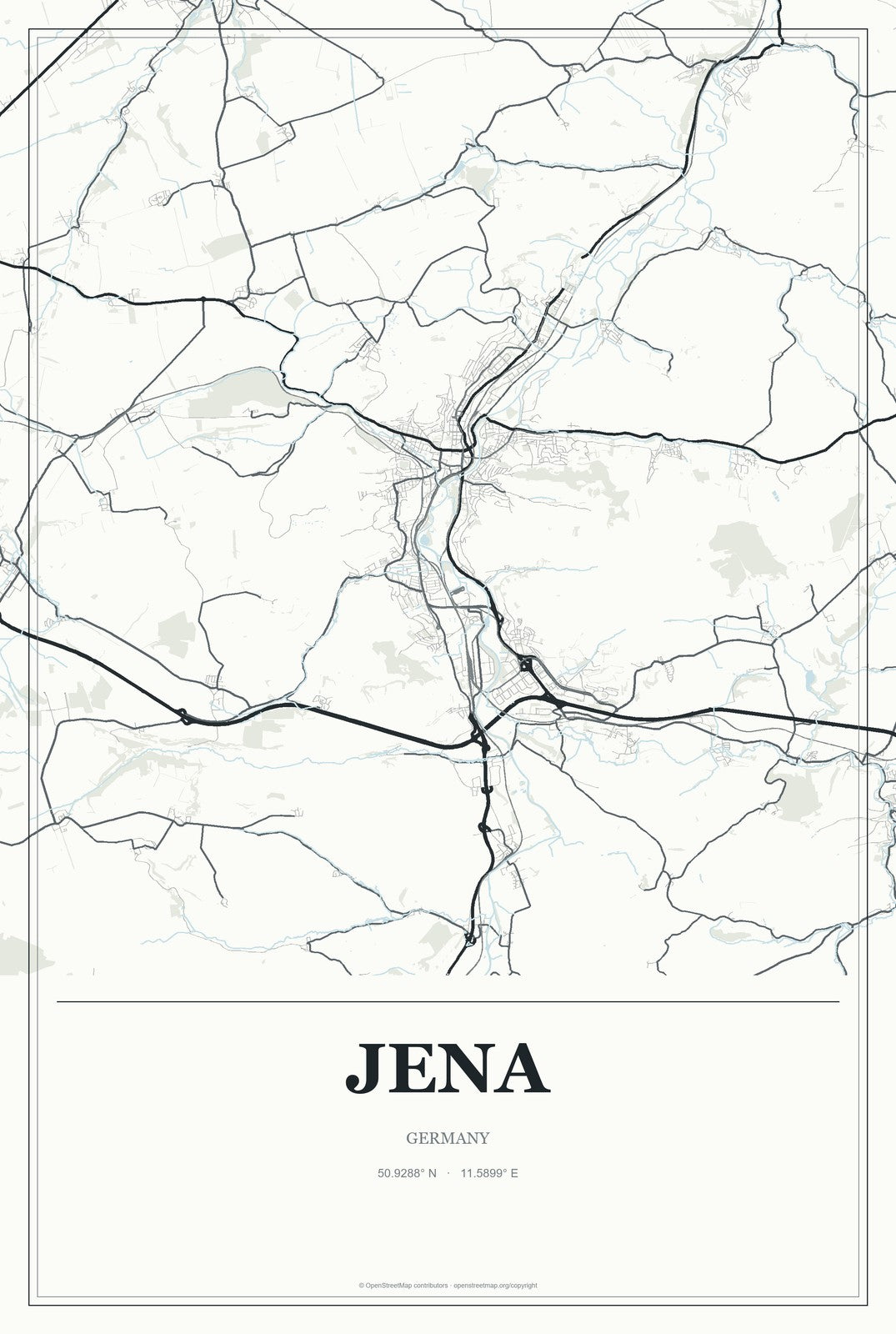 Jena, Germany City Map Aluminum Sign in Gallery Air style