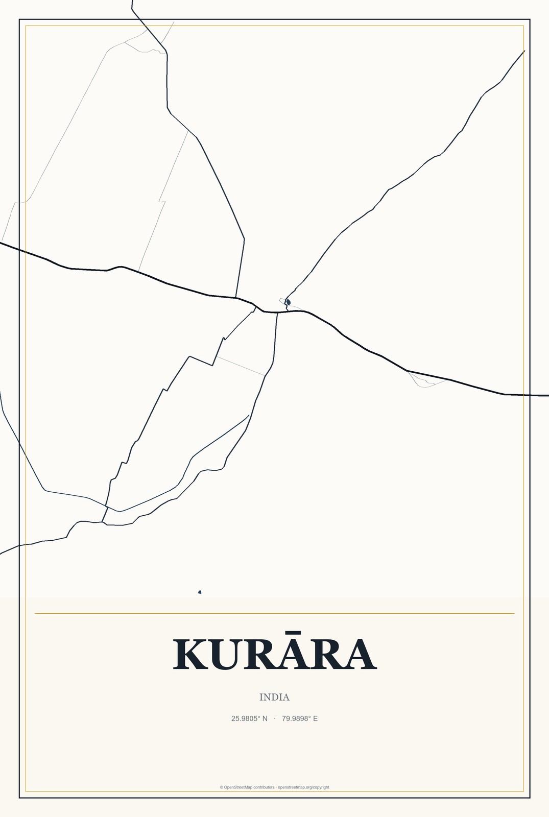 Kurāra, India City Map Aluminum Sign in Citrine Modern style